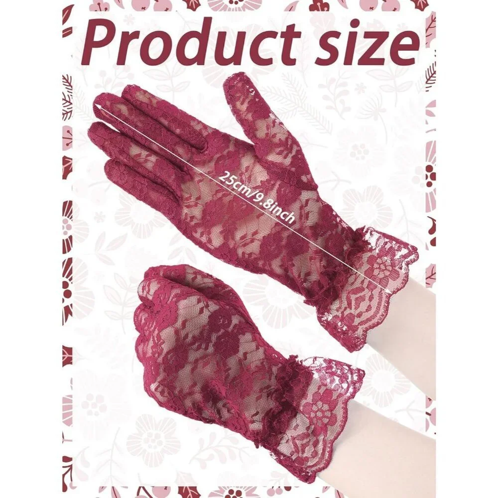 Women's Short Lace Courtesy Elegant Gloves Burgundy Wedding Dinner Opera Parties